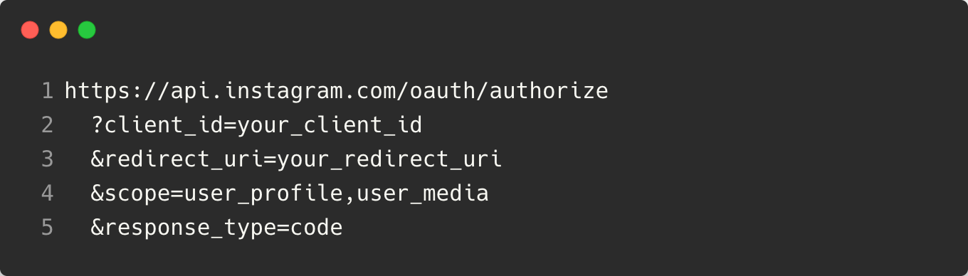 Url to access the instagram authorization window